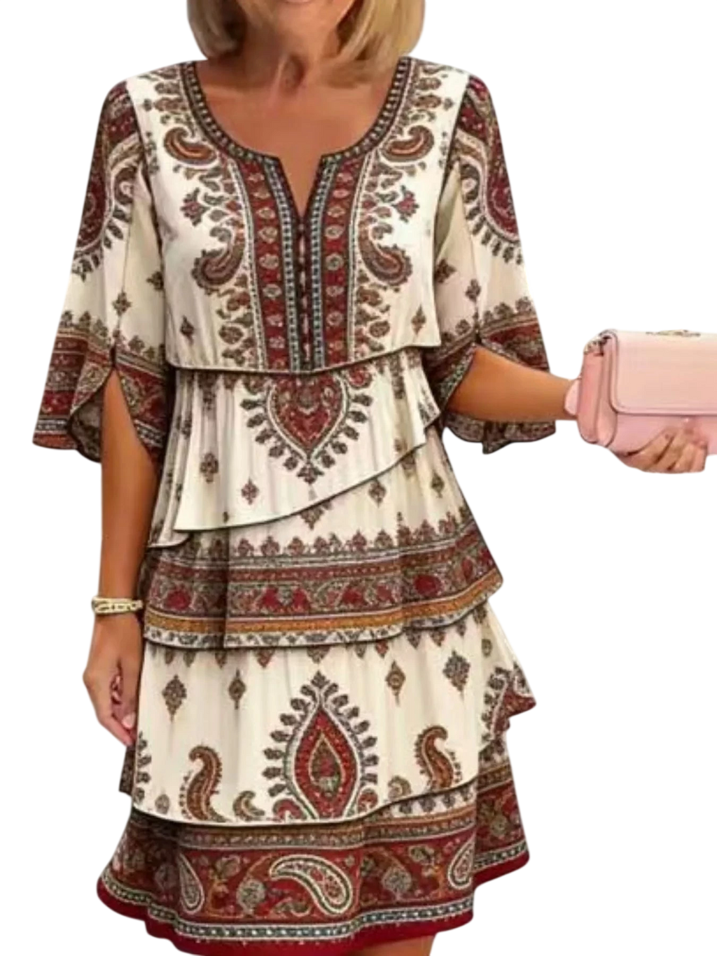 Women's Paisley Print Ruffle Mini Dress Plus Size