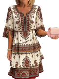 Women's Paisley Print Ruffle Mini Dress Plus Size