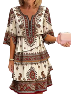 Women's Paisley Print Ruffle Mini Dress Plus Size