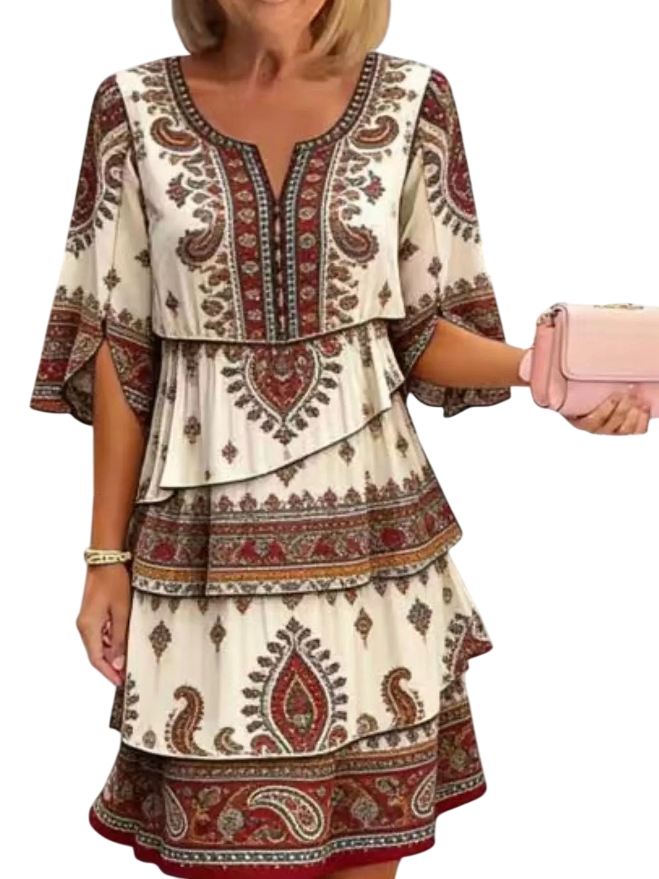 Women's Paisley Print Ruffle Mini Dress Plus Size