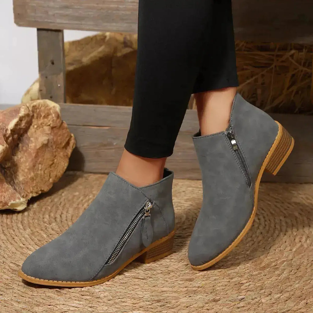PU Leather Block Heels Ankle Boots for Women by Parfymia