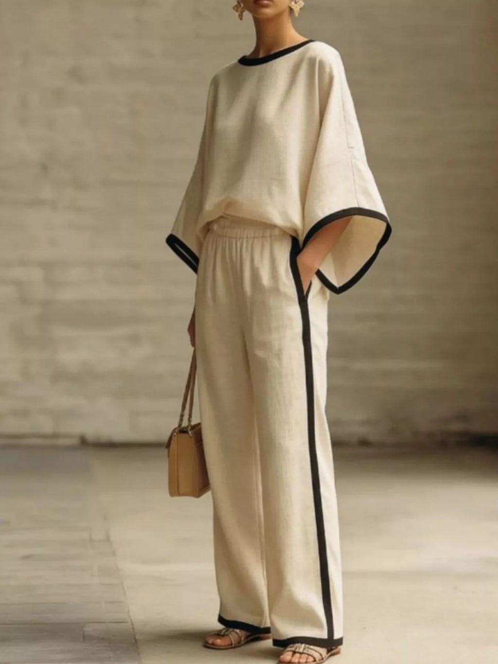 Women's Pants Set – Contrast Trim Top