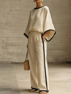 Women's Pants Set – Contrast Trim Top