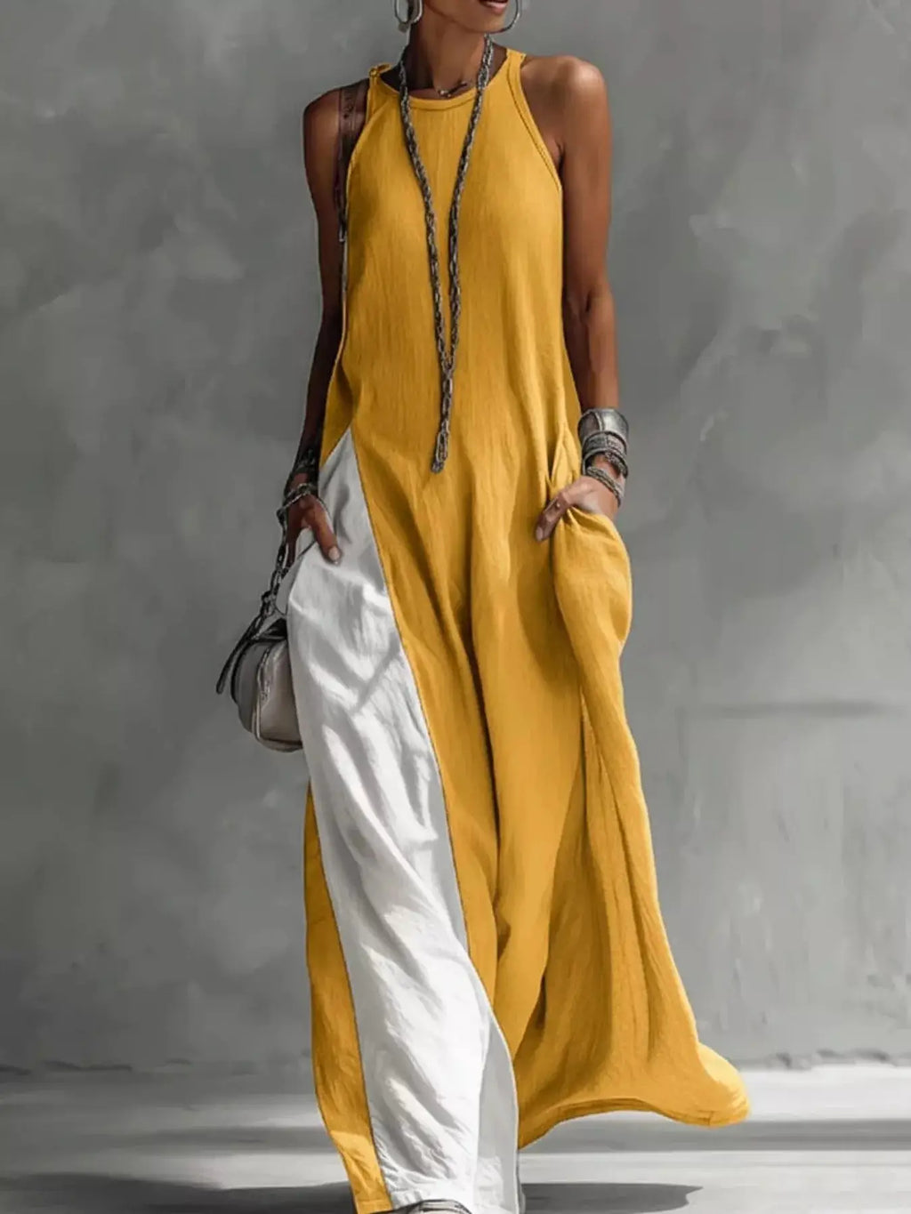Two-Tone Sleeveless Maxi Dress Trendsi