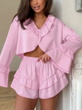 Women's Shorts Set – Ruffled V-Neck Top