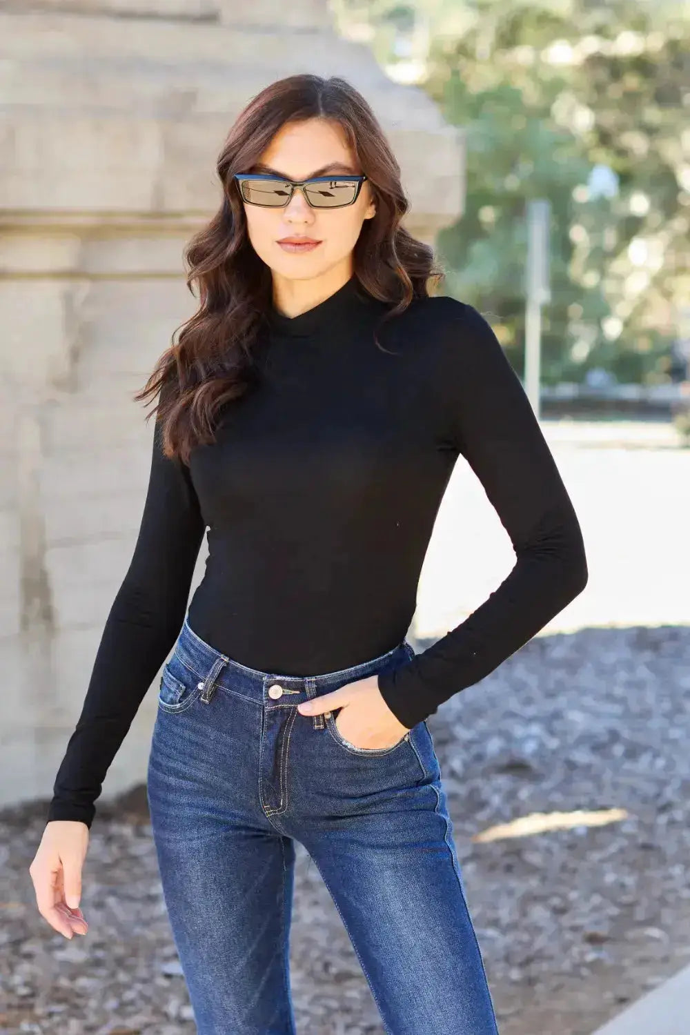 Basic Bae Full Size Mock Neck Long Sleeve Bodysuit by Parfymia