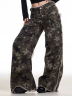 Men's Full Size Star Print Wide Leg Jeans Plus Size