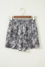 Abstract Maple Leaf Printed Tie Elastic Waist Shorts