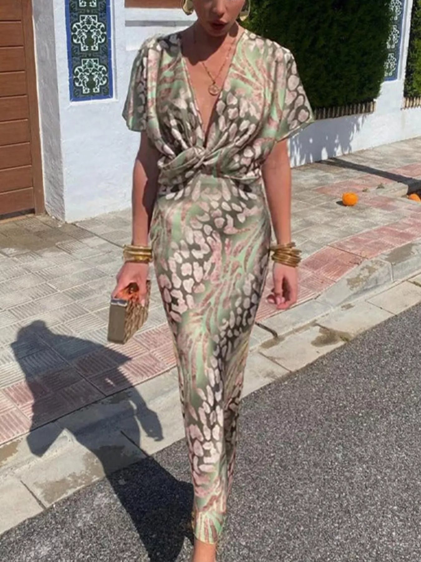 Women's Maxi Dress – Twist-Front Animal Print