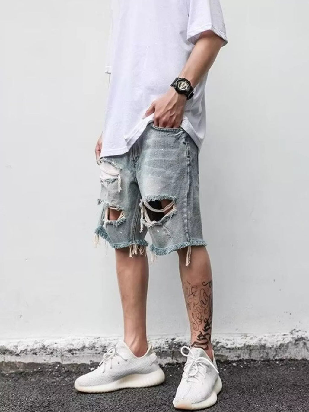 Men's Distressed Denim Shorts Plus Size