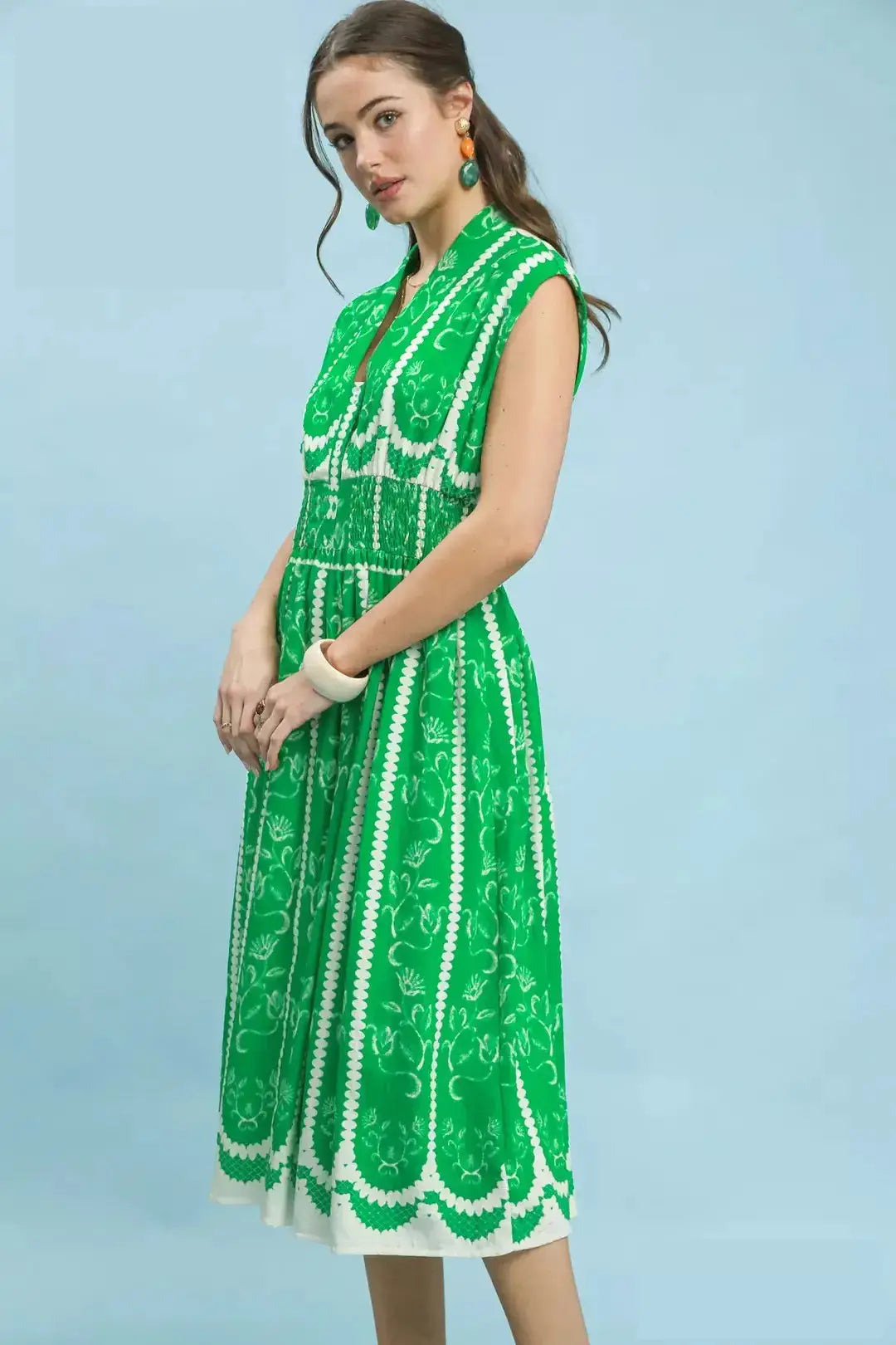 Umgee Sleeveless Smocked Midi Dress Trendsi