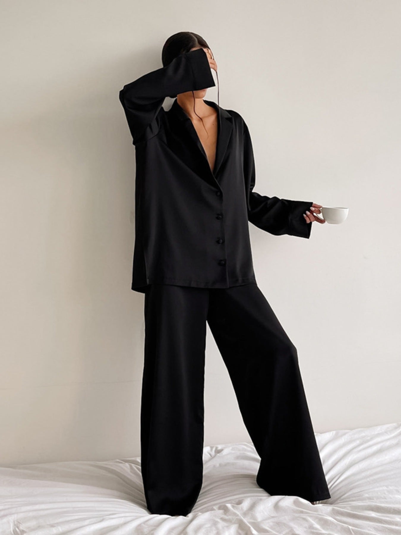 Women's Lounge Set Black Long Sleeve