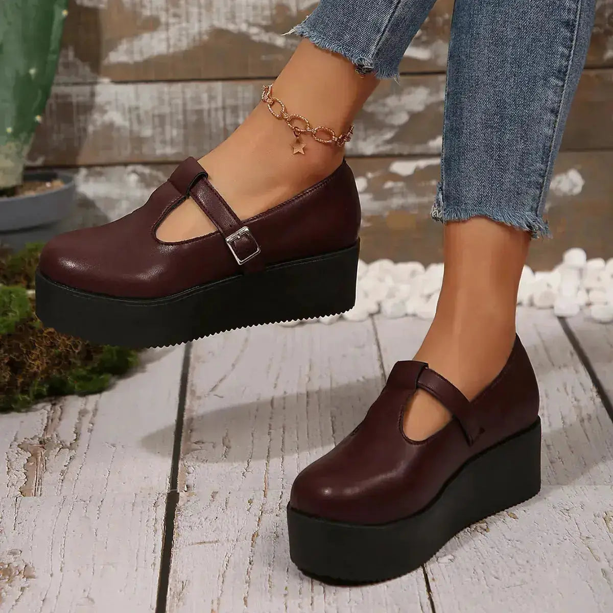 Round Toe PU Leather Platform Loafers for Women by Parfymia