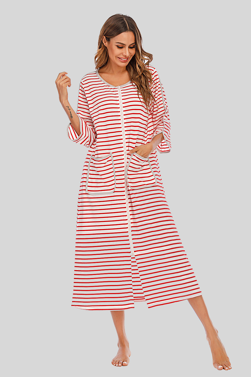 Women's Midi Dress – Round Neck Three-Quarter Sleeve
