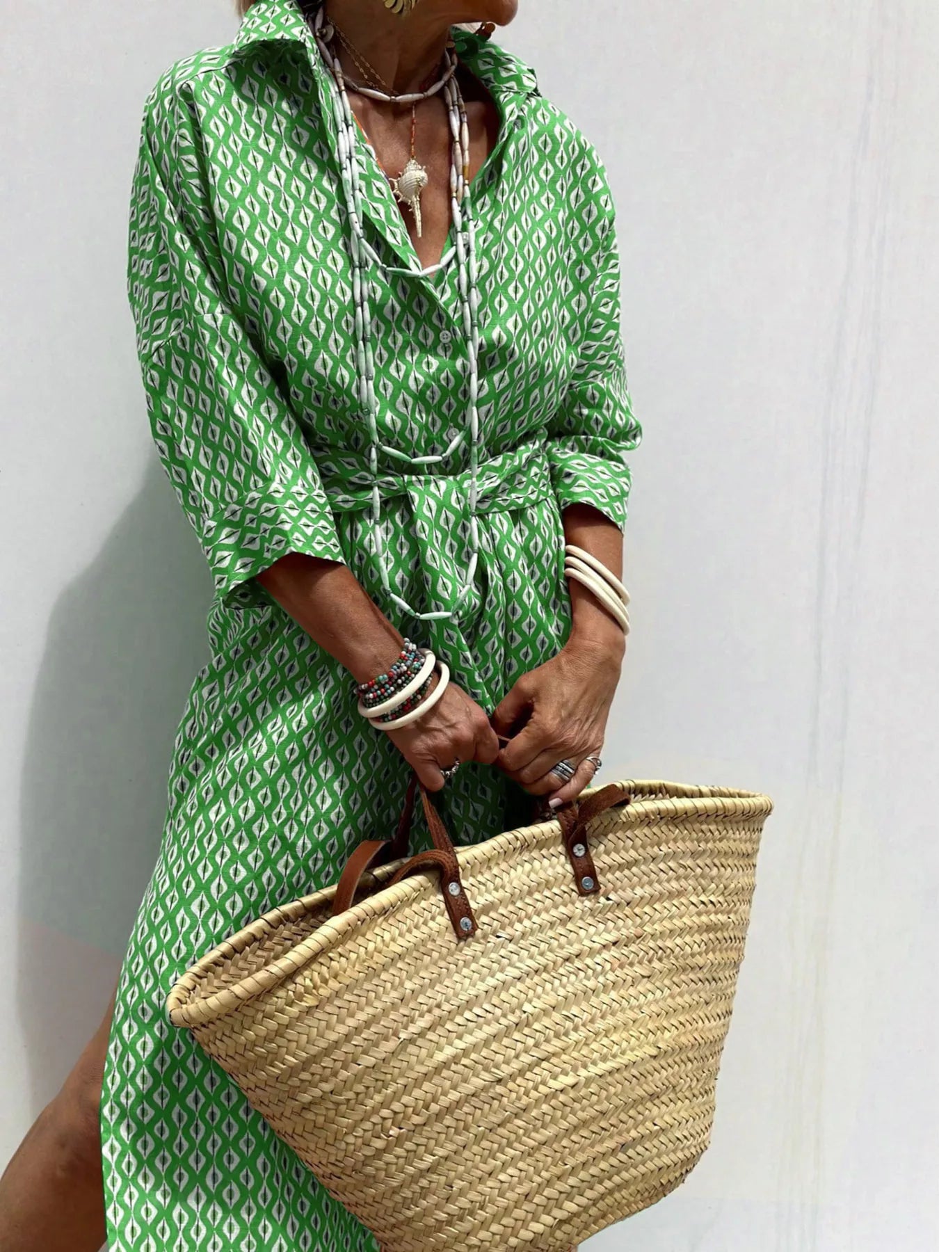 Women's Midi Dress – Printed Button-Down Plus