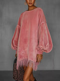 Velvet Fringe Hem Mini Dress Trendsi