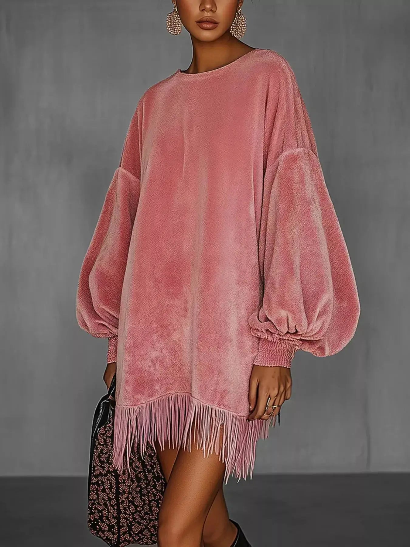 Velvet Fringe Hem Mini Dress Trendsi