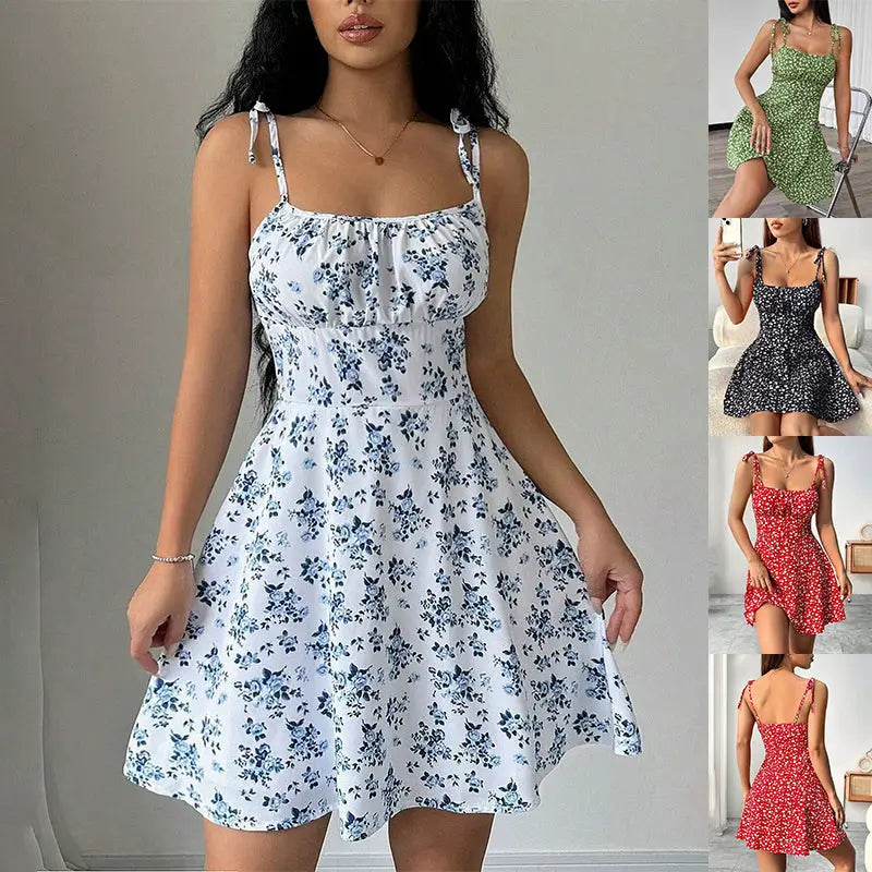Floral Print Summer Dress – A-Line Waist-Trimming Women's Casual Dress Dropshipman