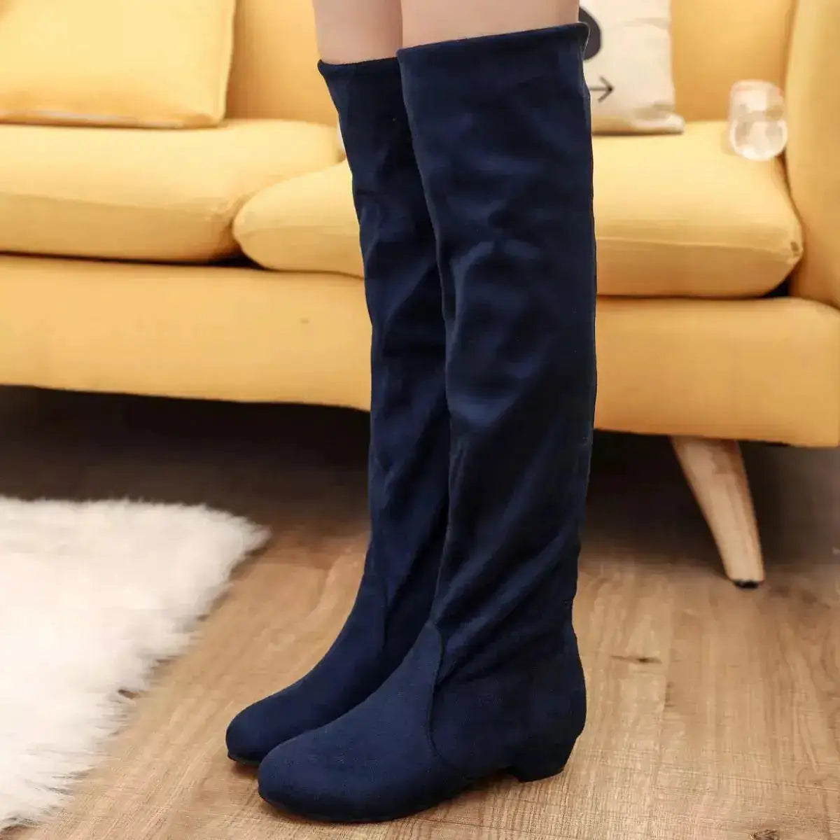 Suede Round Toe Block Heel Boots by Parfymia