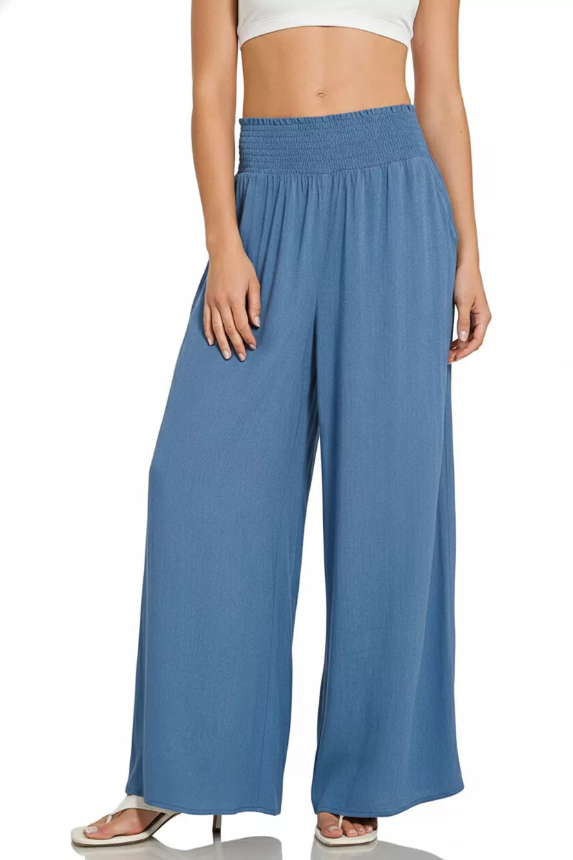 Women's Wide Leg Lounge Pants – Smocked Waistband