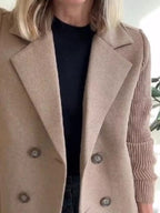 Women's Double-Breasted Jacket with Knit Sleeves