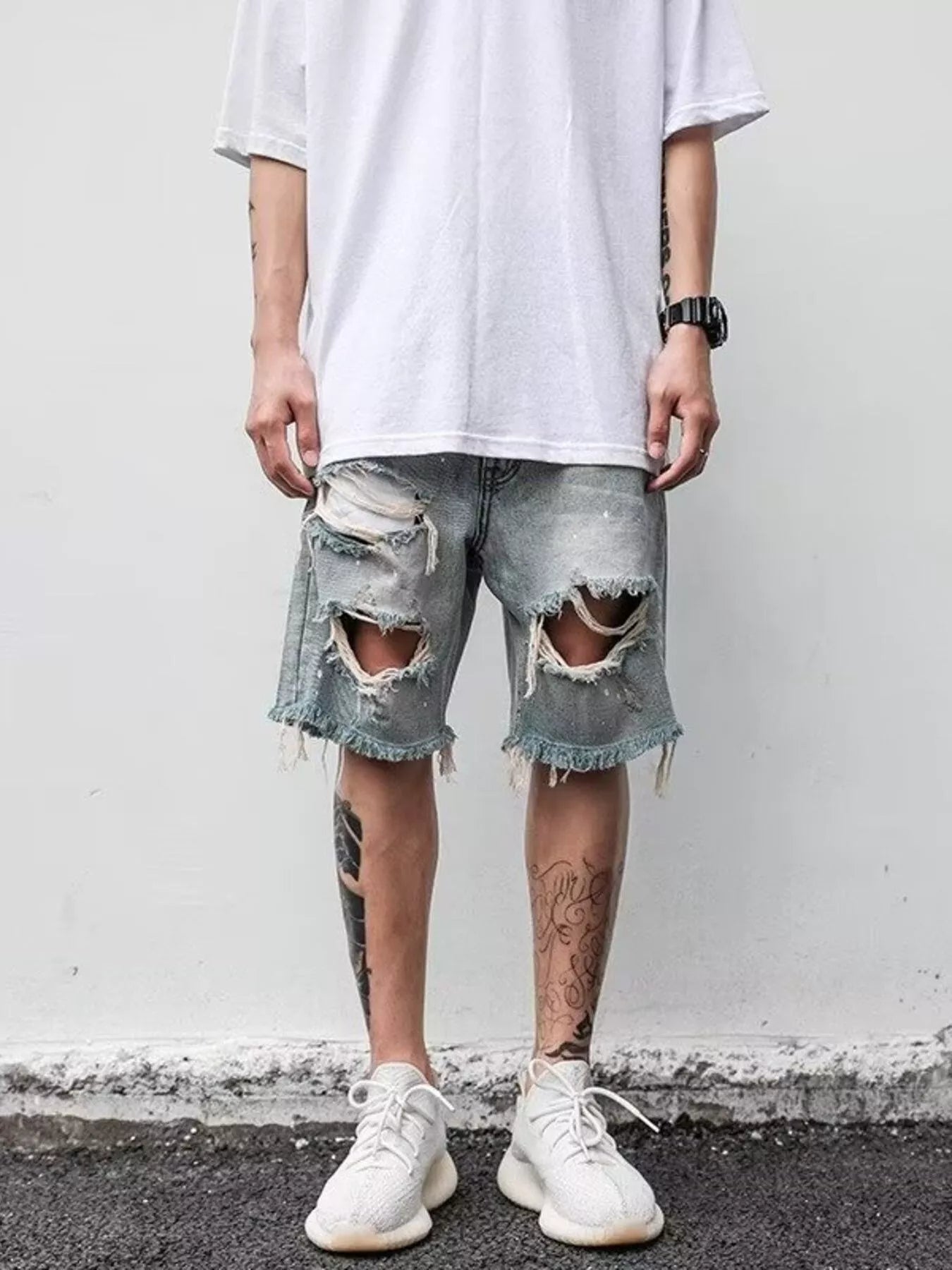 Men's Distressed Denim Shorts Plus Size