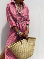 Women's Midi Dress – Printed Button-Down Plus