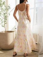 Women's Lounge Dress – Printed Maxi with Ruffled Hem