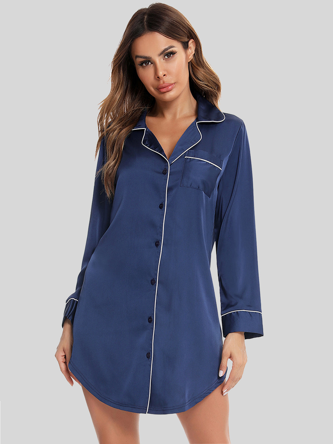 Women's Dress – Button Up Lapel Collar Night Dress