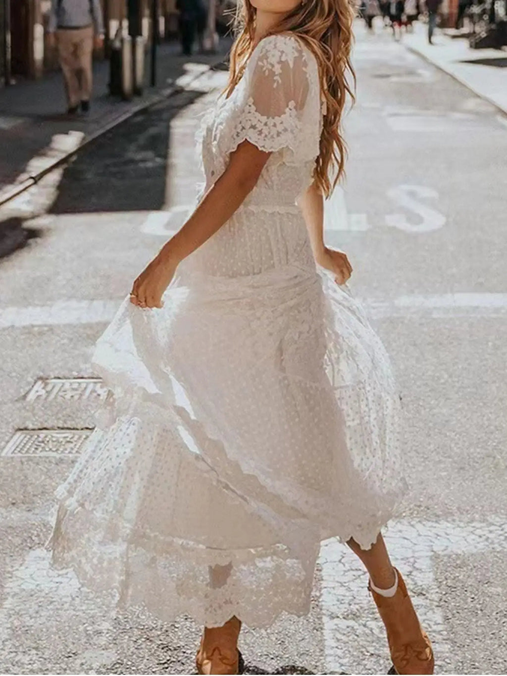 Full Size Lace Bohemian Short Sleeve Maxi Dress Plus Size Trendsi