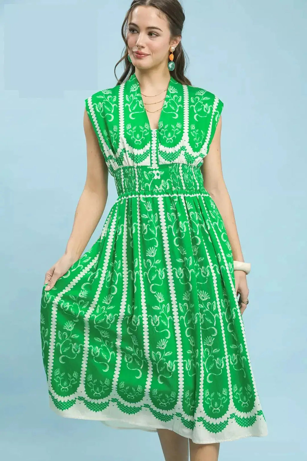 Umgee Sleeveless Smocked Midi Dress Trendsi