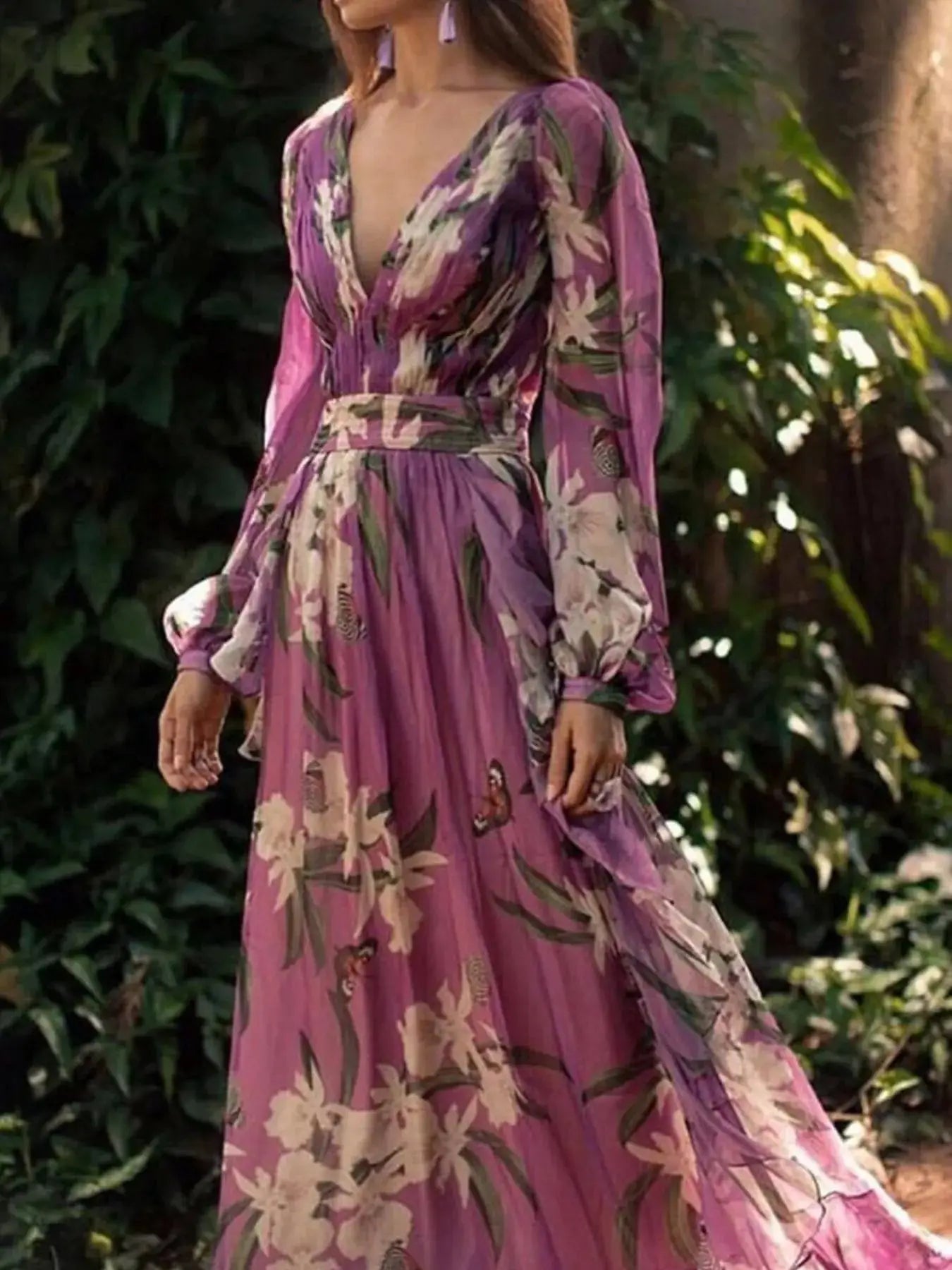 Full Size Floral Print Long Sleeve Maxi Dress Plus Size Trendsi