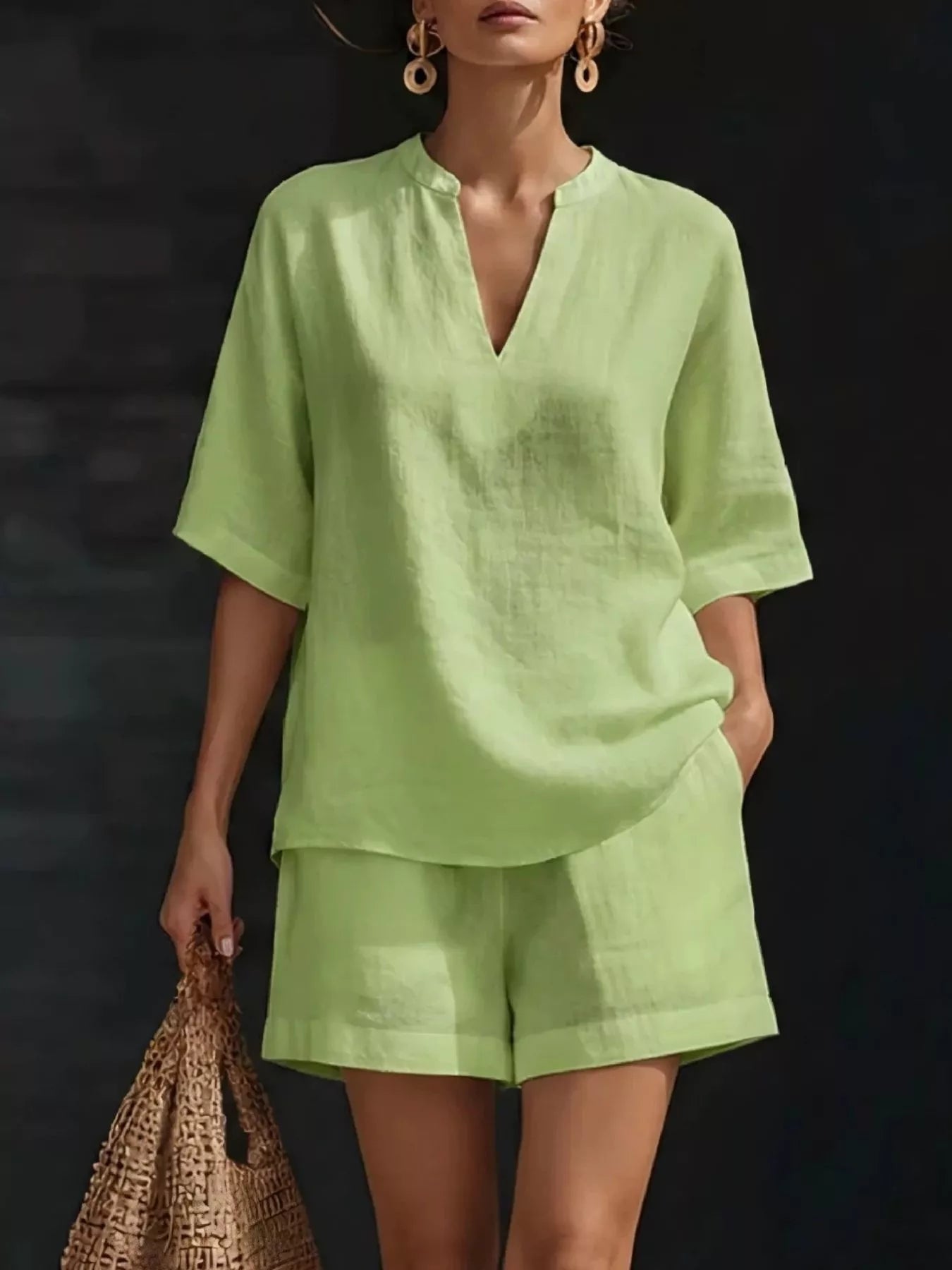 Women's Shorts Set – Notched Collar Two-Piece
