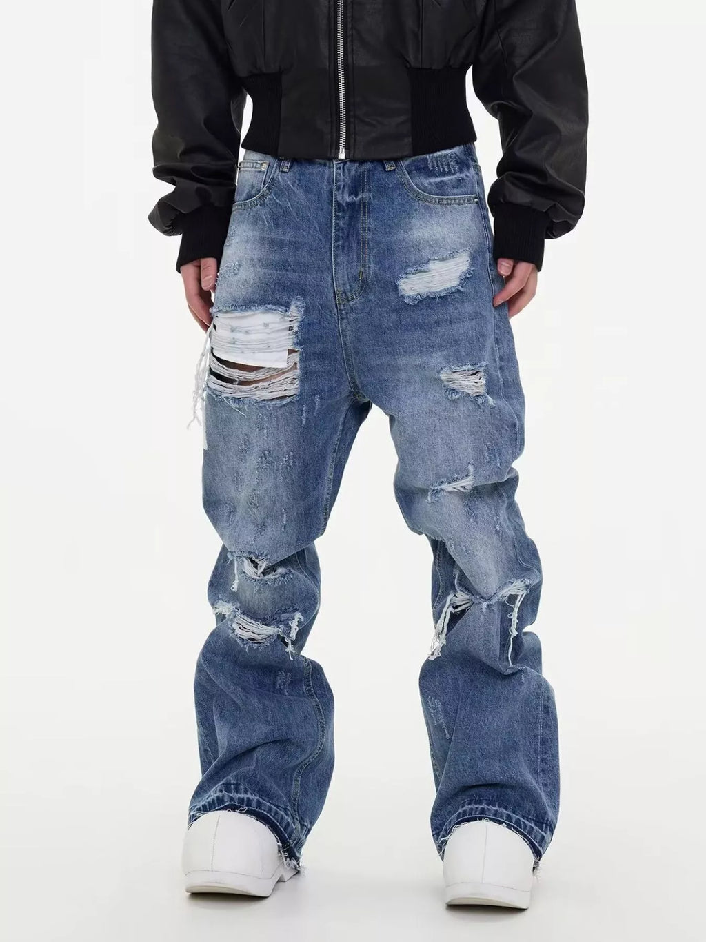Men's Wide Leg Jeans – Distressed