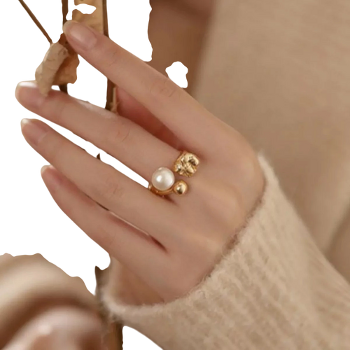 18K Gold-Plated Pearl Open Ring