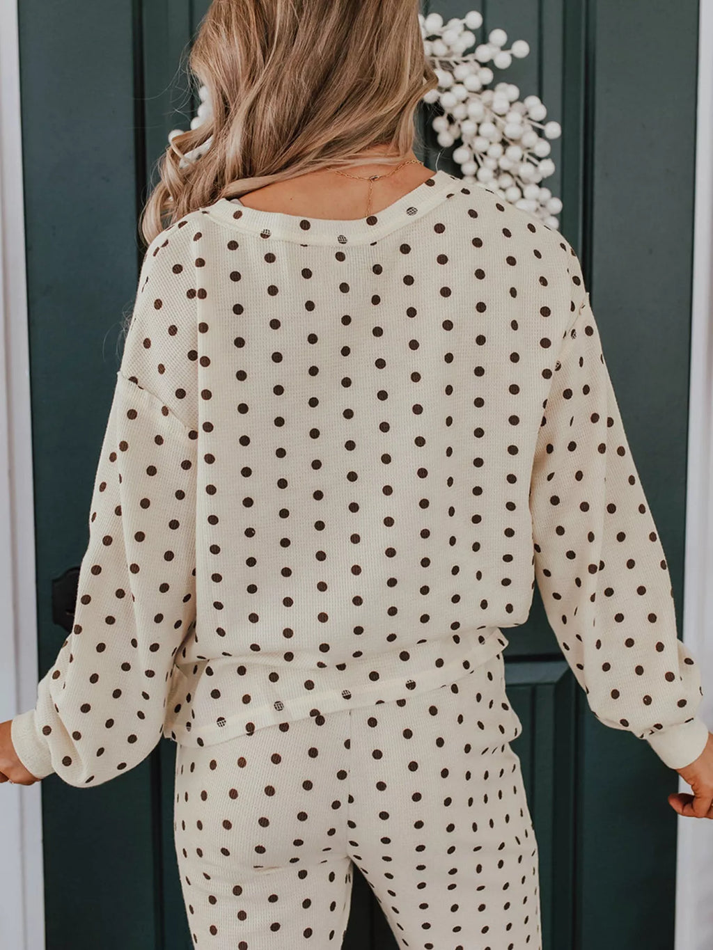 Women's Lounge Set Polka Dot Long Sleeve Top & Joggers