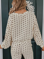 Women's Lounge Set Polka Dot Long Sleeve Top & Joggers