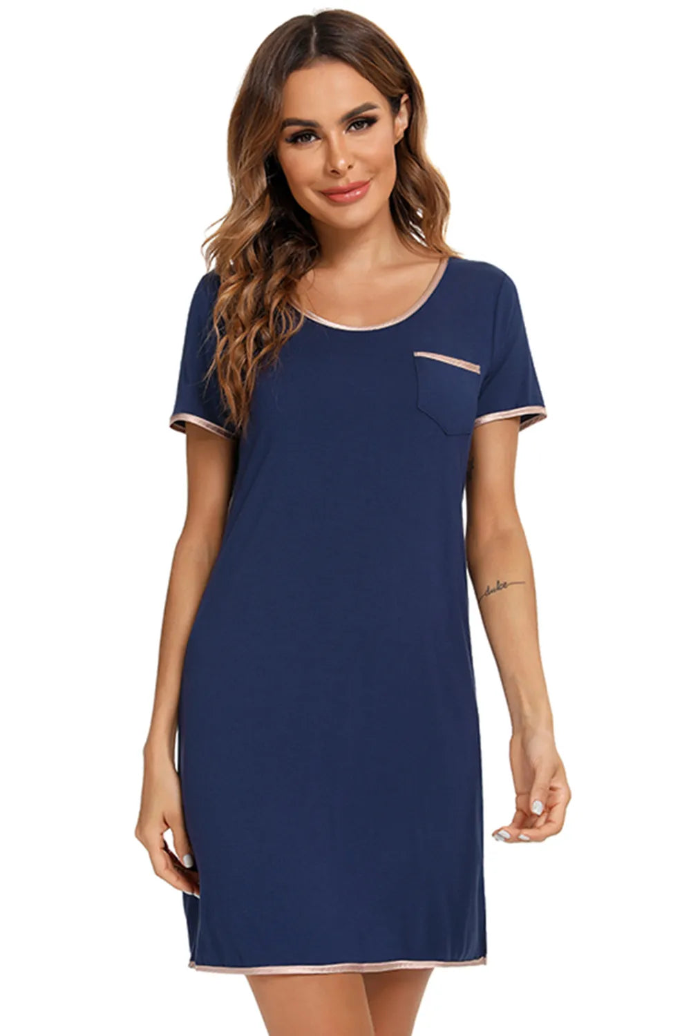 Women's Lounge Dress – Contrast Trim Pocketed
