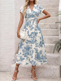 Printed Short Sleeve Midi Dress Trendsi