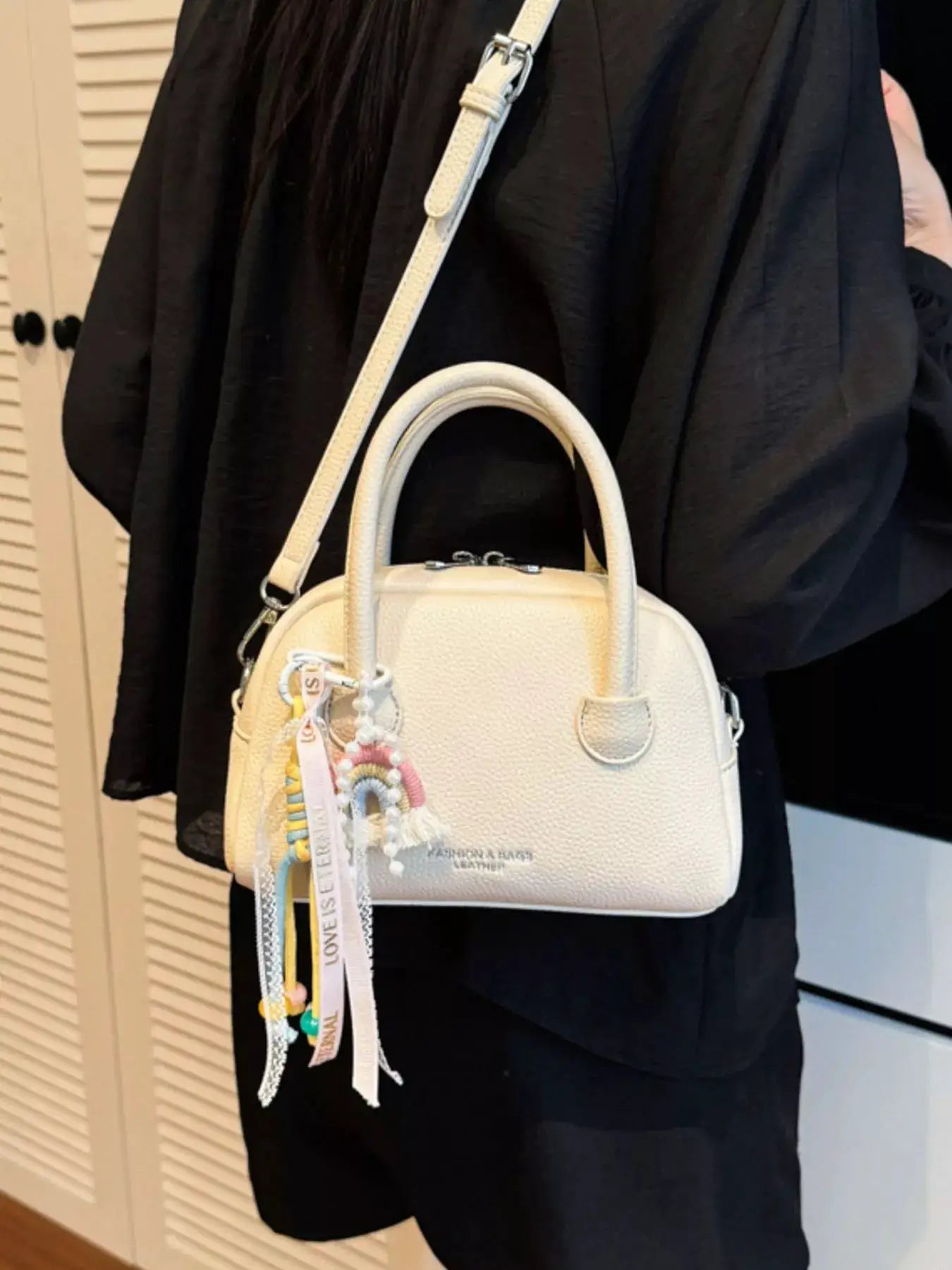 Mini PU Leather Crossbody Bag With Charm Decor Tassels — Parfymia