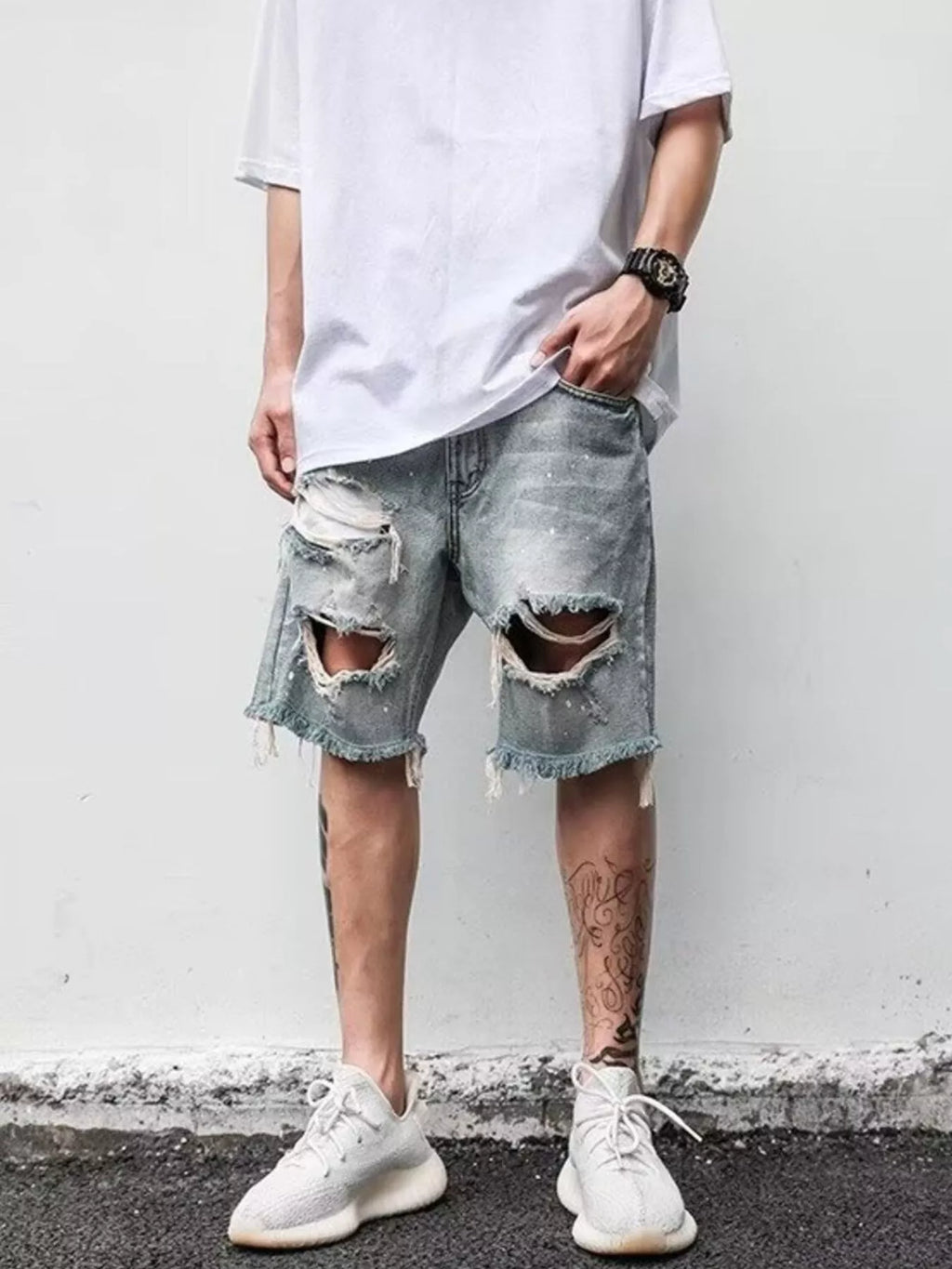 Men's Distressed Denim Shorts Plus Size