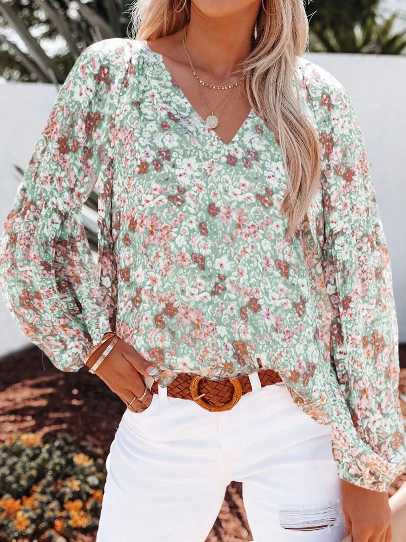 Women's Floral Print V-Neck Blouse Plus Size
