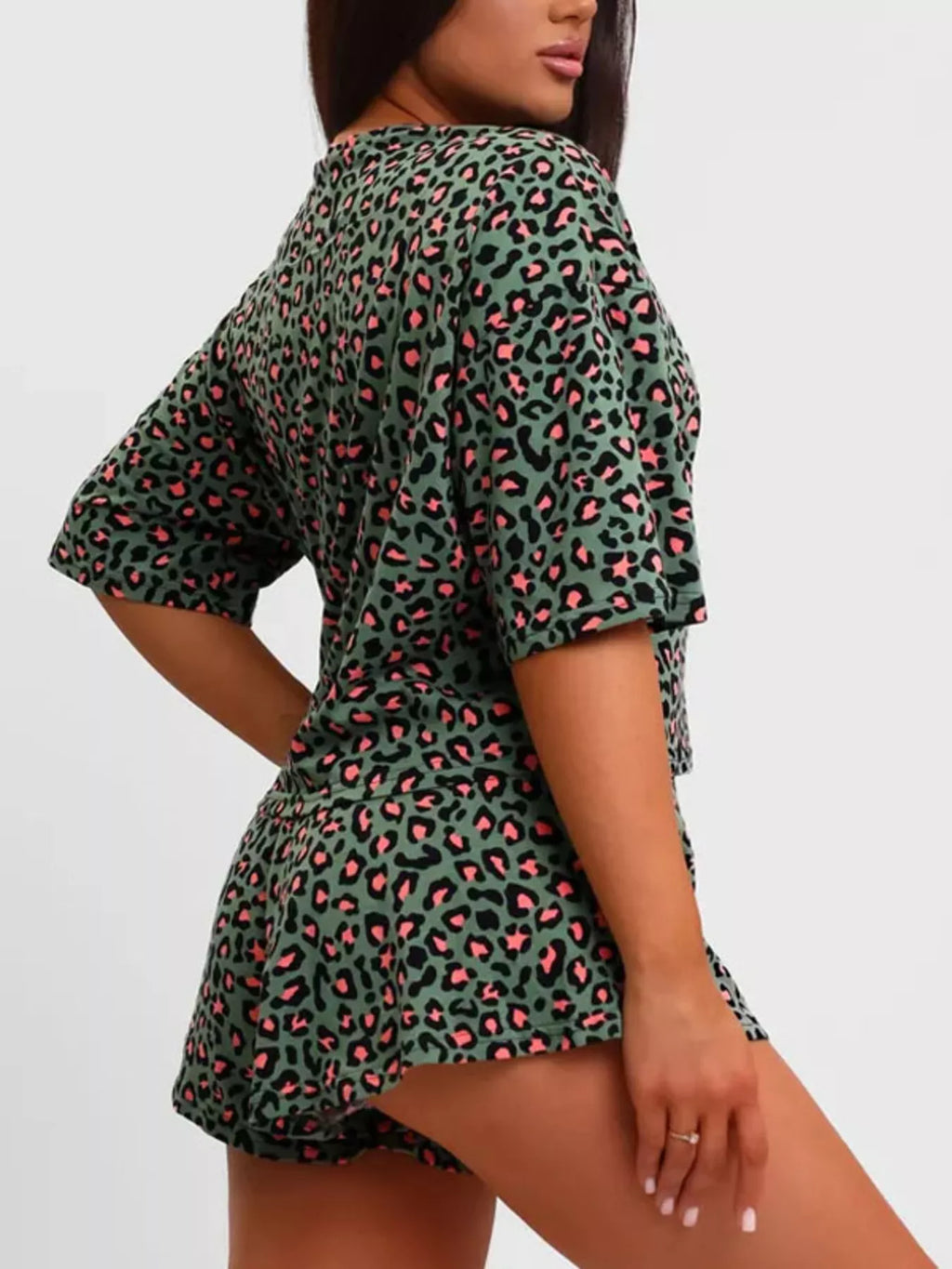 Women's Loungewear Leopard Print Tee & Shorts Set