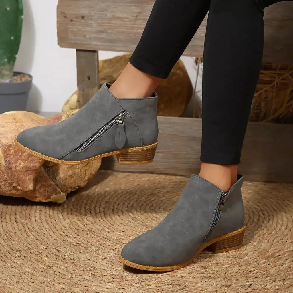 PU Leather Block Heels Ankle Boots for Women by Parfymia
