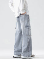 Men's Full Size Wash Wide Leg Cargo Jeans Plus Size