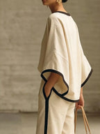 Women's Pants Set – Contrast Trim Top