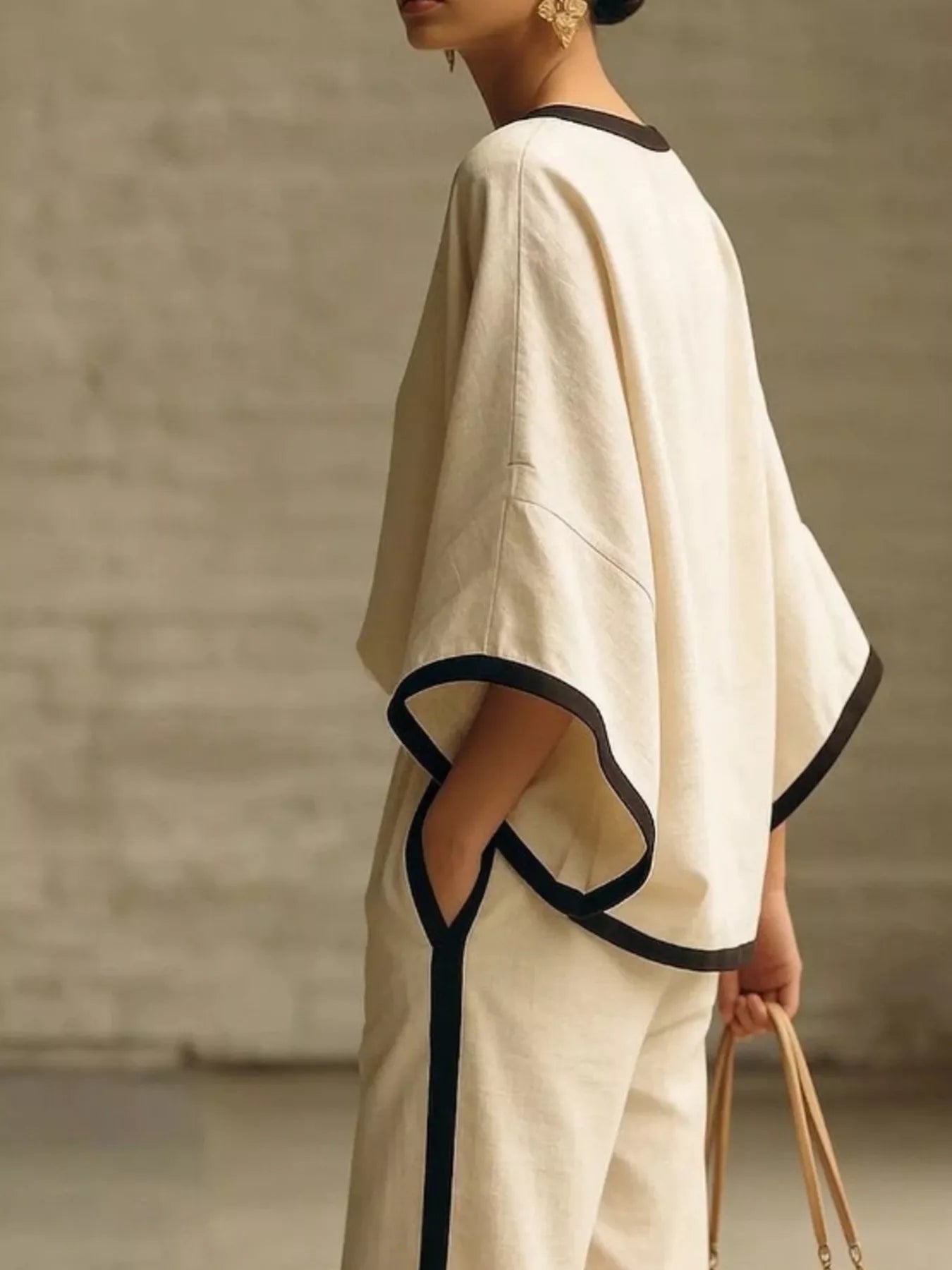 Women's Pants Set – Contrast Trim Top