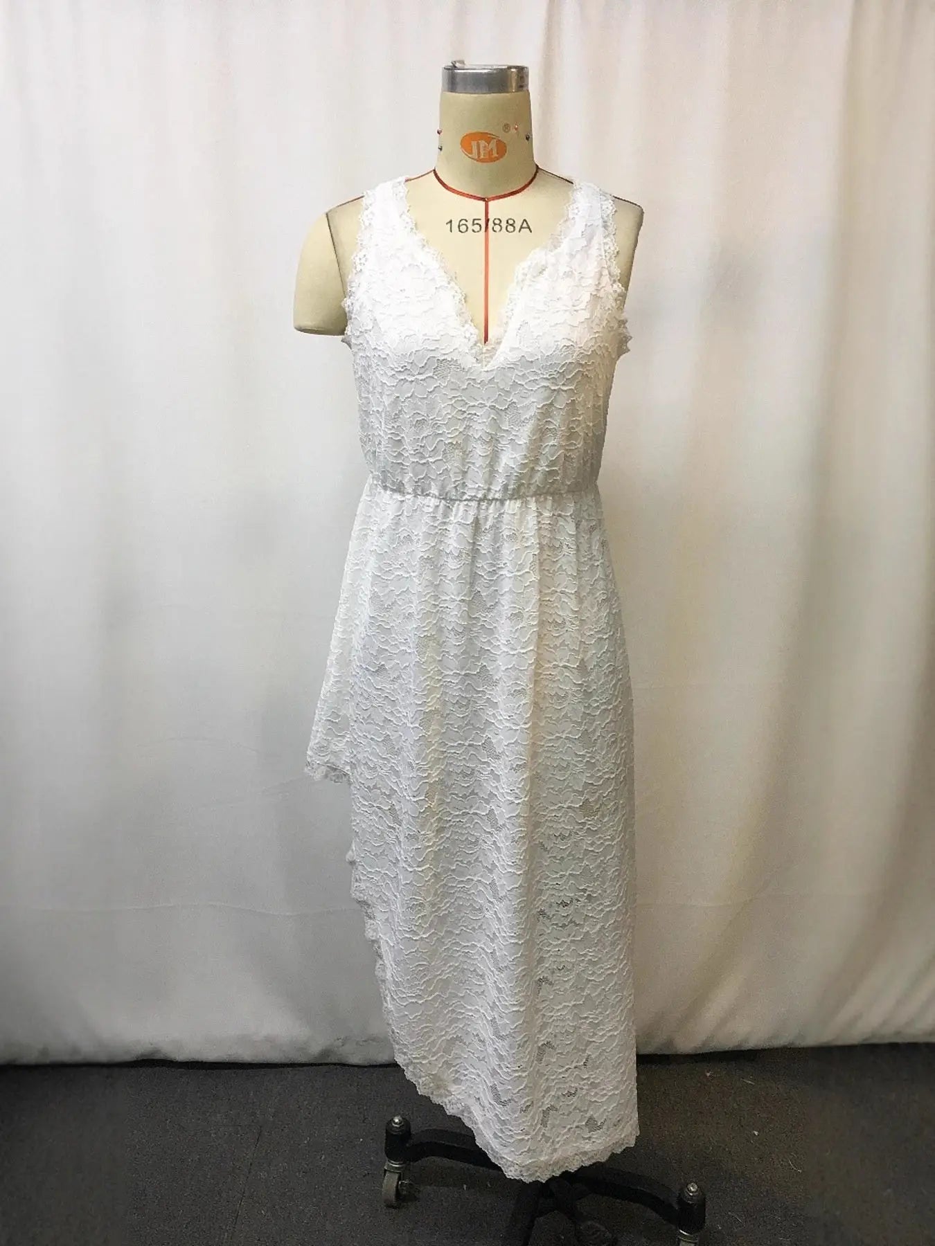 Full Size Asymmetrical Hem Sleeveless Lace Dress Plus Size Trendsi