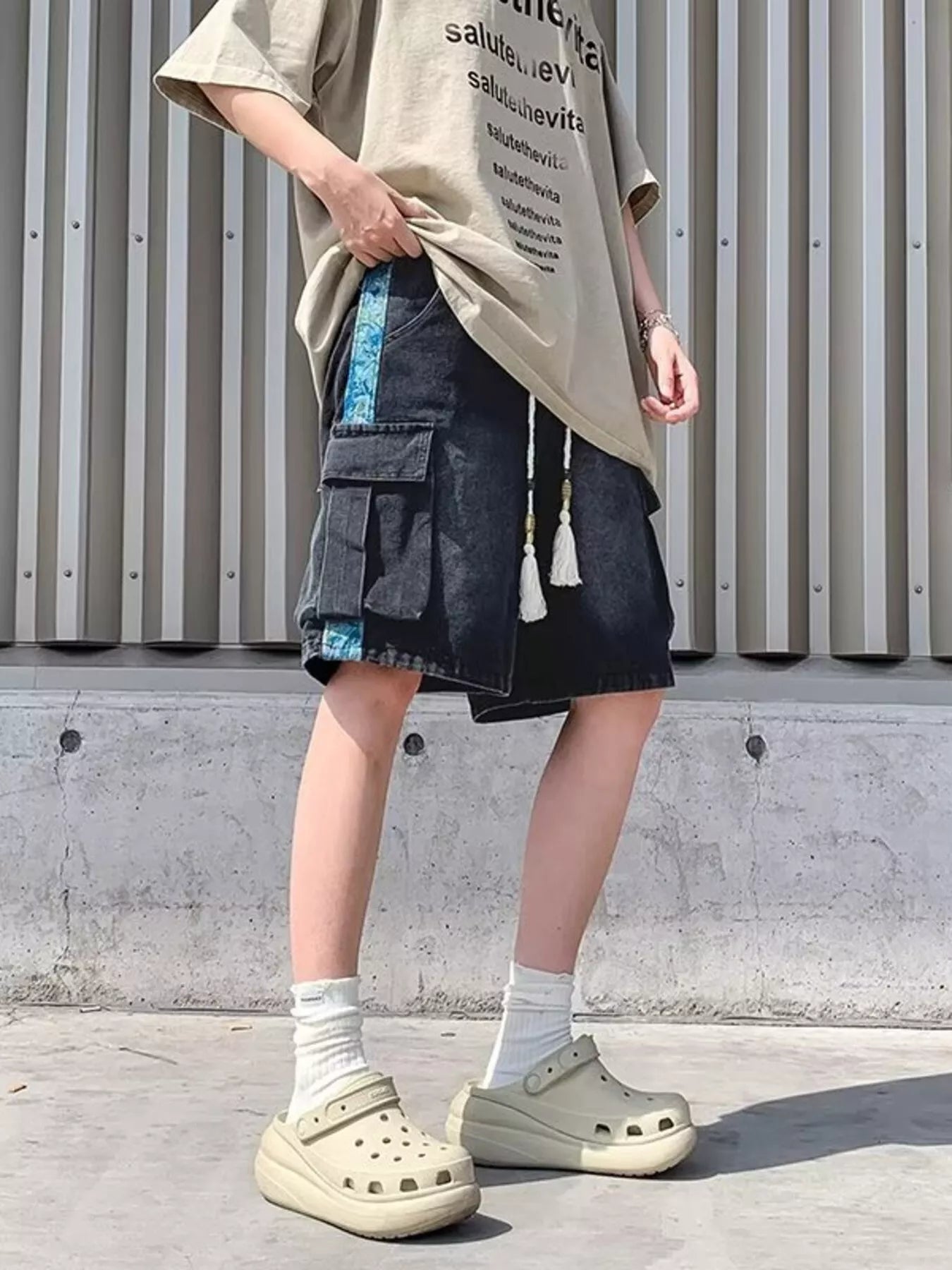 Men's Full Size Vintage Wash Cargo Denim Shorts Plus Size