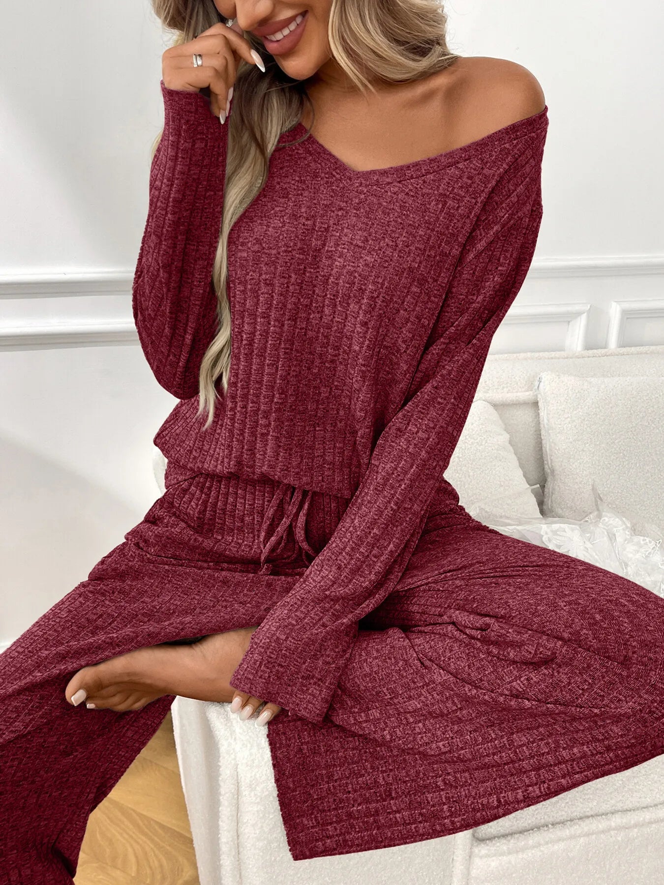 Women's Loungewear Set – Ribbed Long Sleeve